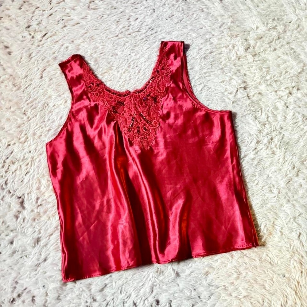 Vintage Beaded Vampy Romantic Heritage Whimsygoth Fairy Satin Blouse Womens L